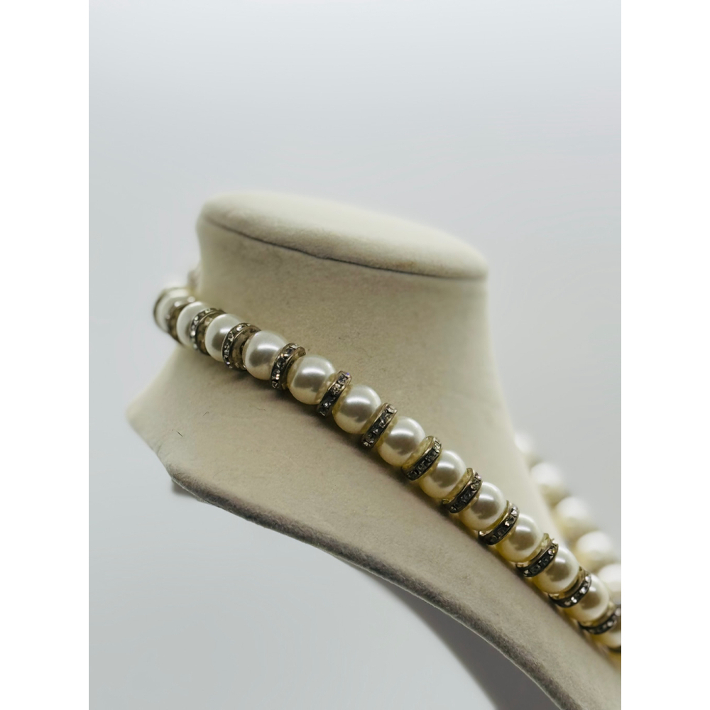 Vtg 90s Glass Faux‎ Pearl And Rhinestone Necklace 15" - Picture 3 of 7